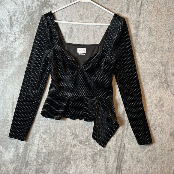 Saylor size Medium Black Velvet Elsa Peplum Top - Picture 2 of 6